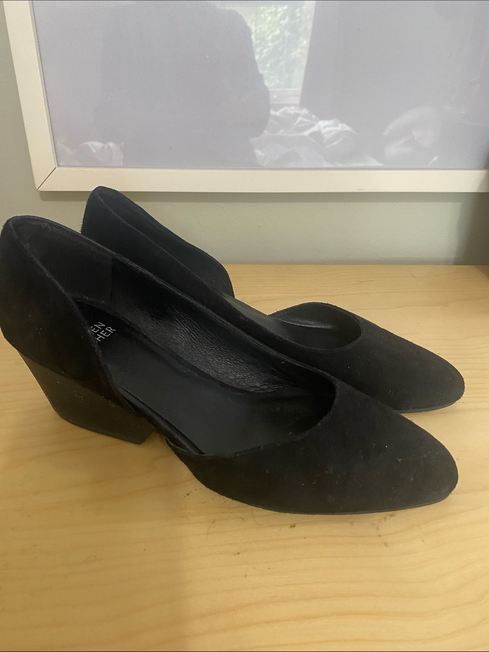 Eileen Fisher Black Suede Low Block Heel Pumps